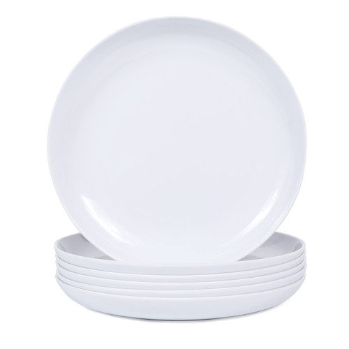 Webbylee Melamine Pasta Plates - 6pcs 10inch Dinnerware Dishes Set for Indoor and Outdoor Use, Break-resistant, White