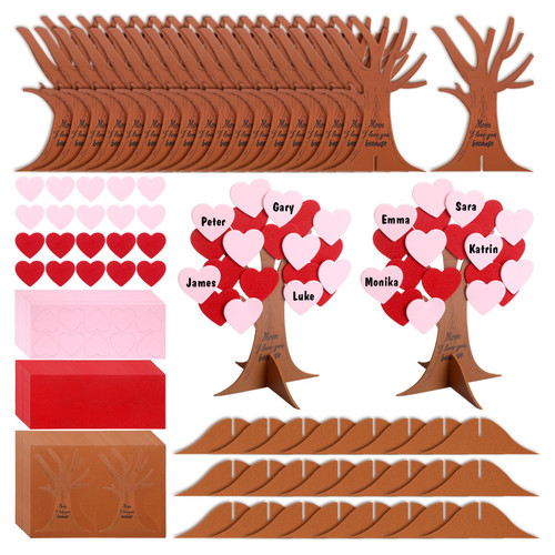 Mooliwe 24 Set Mother's Day Love Heart Tree Foam Stickers Craft Set, DIY Mother's Day Craft Kit 24 Trees 24 Stumps and 480 Self Adhesive Hearts for Kids Family Art Classroom Project