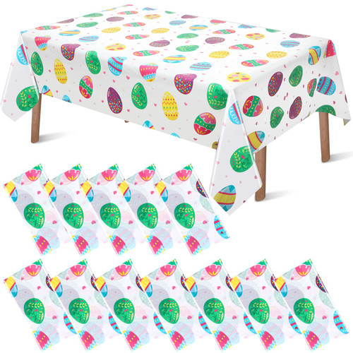 VitalCozy 12 Pieces Easter Tablecloths Plastic Easter Eggs Table Cover Colorful Disposable Rectangle Easter Table Cloths for Easter Spring Themed Party Supplies Decoration Picnic Events, 54 x 108 Inch
