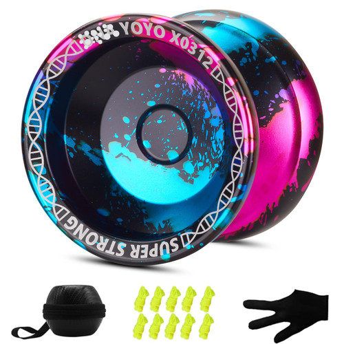 YOYOSTUDIO Yoyo Professional Unresponsive Yoyo for Kids 8-12, Professional Yoyo for Adults, Finger Spin Tricks Yo yo for Adults Beginner, Pro Yo-Yo with 10 String, Yoyo Case & Glove (Black Blue Pink)