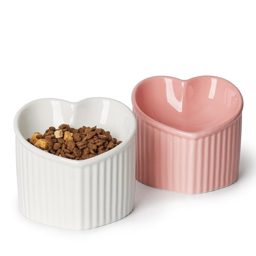 YauYik 2 Pcs Heart Shape Cat Bowls, Ceramic Raised Cat Food Bowl, Tilted Elevated Pet Feeding Dishes Bowl for Kitten Cats Small Dogs (Pink+White) YauYik 2 Pcs Heart Shape Cat Bowls, Ceramic Raised Cat Food Bowl, Tilted Elevated Pet Feeding Dishes Bowl for Kitten Cats Small Dogs (Pink+White)