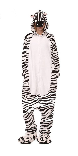 Hydrobreak Adult Onesie Pajamas Halloween Christmas Animal Costume Cosplay Unisex Flannel Sleepwear for Men Women Zebra L