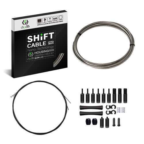 Chooee 2xPro Bike Gear Cable Set, Road Bike Derailleur Cable for Mountain Bike/Bicycle, Bike Shifter Cable Housing Coated Braided & Teflon Inner line, Titanium Silver