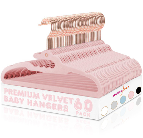 HOUSE DAY Premium Velvet Baby Hangers 60 Pack, 11.4'' Kids Velvet Hangers, Sturdy Baby Hangers for Closet, Pink Baby Clothes Hangers, Toddler Hangers Infant Children Non Slip Hanger for Nursery Use HOUSE DAY Premium Velvet Baby Hangers 60 Pack, 11.4'' Kids Velvet Hangers, Sturdy Baby Hangers for Closet, Pink Baby Clothes Hangers, Toddler Hangers Infant Children Non Slip Hanger for Nursery Use