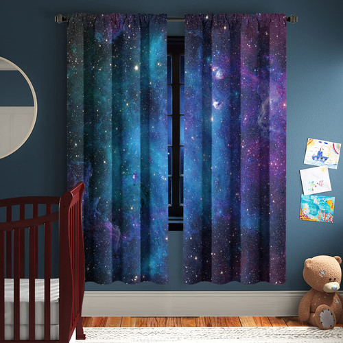 Miyotaa Blue Galaxy Curtains 2 Panels 42W x 63H Rod Pocket Universe Planet Outer Space Star Sky Starry Nebula Boys Polyester Window Drapery Treatment for Bedroom Living Room