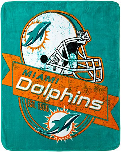 The Northwest Company Officially Licensed NFL Miami Dolphins Grand Stand Plush Raschel Throw Blanket, 50" x 60"