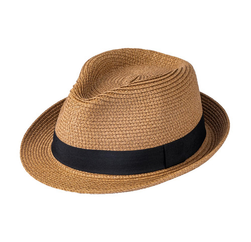 DressVoguer Straw Fedora Hat for Women Men Short Brim Panama Hat Roll Up Trilby Summer Beach Sun Hat UPF 50+ Khaki