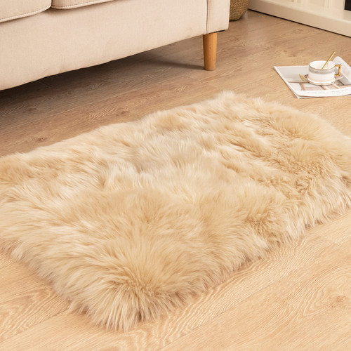 Carvapet Shaggy Soft Faux Sheepskin Fur Area Rugs Floor Mat Luxury Beside Carpet for Bedroom Living Room 2ft x 4ft, Khaki