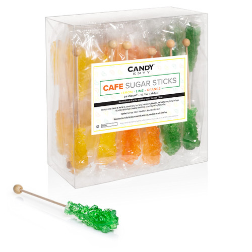 Candy Envy - 36 ct Citrus Cafe Sugar Sticks Rock Candy - Indiv. Wrapped - Lemon, Lime, Orange Flavored