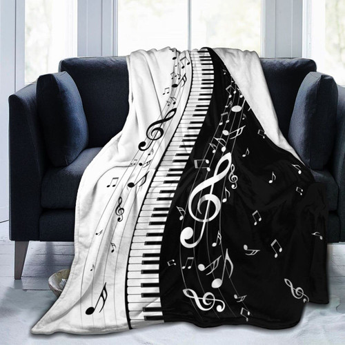Piano Music Gift Black and White Blanket Plush Lightweight Soft Flannel Fleece Throw Blankets Bedding for Bed Sofa Couch Living Room 60"x50"