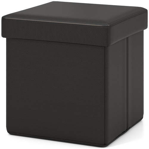 Giantex Storage Ottoman Cube, 15 Inches Folding Leather Ottoman Foot Rest, Coffee Table, Foot Stool, Padded Seat, Ottoman with Storage for Living Room, Bedroom, Dorm (15" L x 15" W x 15" H, Black)