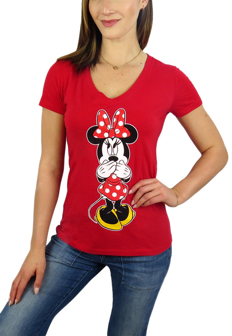 Disney Womens Minnie Mouse V-Neck Tee (US, Alpha, Medium, Regular, Regular, Red)