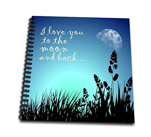 3dRose db_220301_1 Beautiful Blue Night Scene- I Love You to The Moon and Back-Drawing Book, 8 by 8"