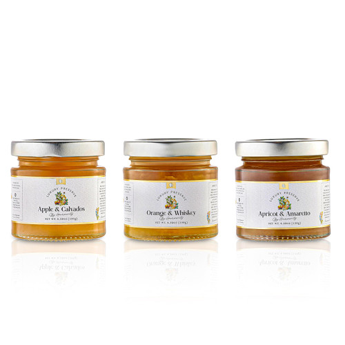 Gourmanity Luxury Jams 3 Pack | 4.6oz | Jam Gift Set | Apple Jelly with Brandy, Apricot Jam with Amaretto, Orange Marmalade with Whiskey | No Artificial Colors, Flavors or Preservatives | Non-GMO