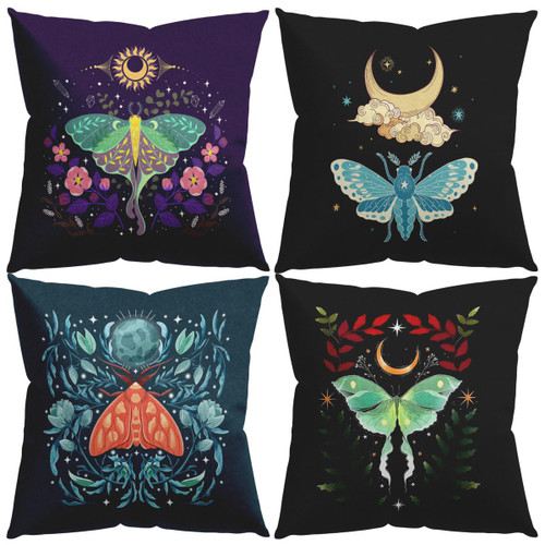Knibeo Mystical Boho Luna Moth Witchy Pillow Covers 18x18 Set of 4, Witch Witchy Gifts for Women, Witch Decor Aesthetic, Sun and Moon Decor Pillow Covers, Moth Decor Knibeo Mystical Boho Luna Moth Witchy Pillow Covers 18x18 Set of 4, Witch Witchy Gifts for Women, Witch Decor Aesthetic, Sun and Moon Decor Pillow Covers, Moth Decor