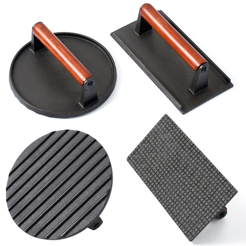 Heavy-Duty Cast Iron Smash Burger Press - Food Grade Press for Perfect Grill Marks, Stay-Cool Wood Handle, Griddle - Smash Burger, Hamburger, Burger Smasher for Griddle