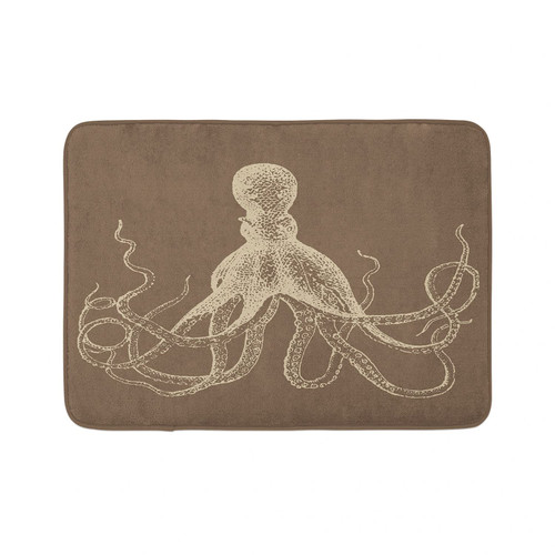 Ambesonne Octopus Bath Mat, Monochrome Marine Animal Tentacles in Sketch Subaquatic Life Art, Plush Bathroom Decor Mat with Non Slip Backing, 30.2" x 20", Sepia Beige