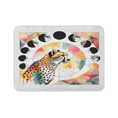 Ambesonne Leopard Bath Mat, Watercolor Art Poly Details Wild Cat Profile Moon Phases Lunar Boho, Plush Bathroom Decor Mat with Non Slip Backing, 30.2" x 20", Coral Rose and Pale Teal
