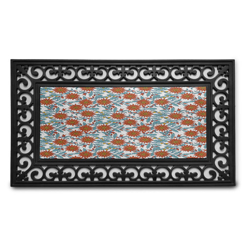 Lunarable Oriental Doormat, Eastern Bohem Detail Ottoman Tile Work Inspired Flowers, Rectangle Entryway Welcome Mat for Front Door & Backyard, 17.3" x 29.3", Turquoise Marigold
