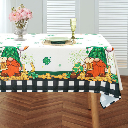 MikiUp St. Patrick's Day Tablecloth, Holiday Irish Clover Rectangle Table Cloth, Washable Shamrock Decorative Table Cover for Party Kitchen Dining Room, Black 60 x 144 Inch