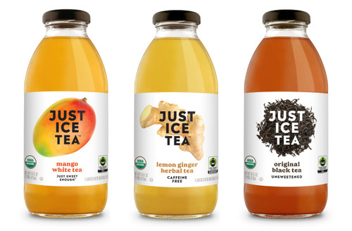Just Ice Tea Organic Iced Tea, Black Tea/Lemon Ginger Herbal Tea/Mango White Tea Variety Pack, 16 Fl Oz Glass Bottles (Pack of 6)