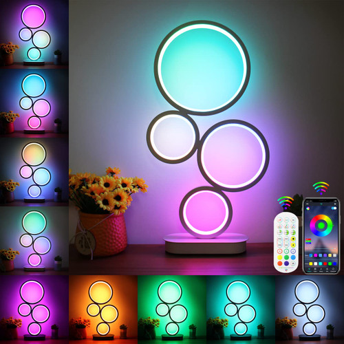 LENIVER RGB Table Lamp, Smart Table Lamps with APP/Remote/Charger, Modern Dimmable Bedside Lamp Ambient Lighting, Unique RGB Lamp with Music Sync for Bedroom, Living Room, Gaming Room - White