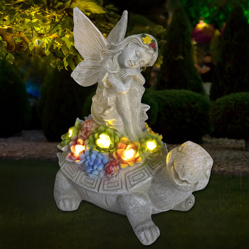 Iswabard Solar Turtle Garden Outdoor Statues Turtle with Angel Lights Lawn Decor Tortoise Statue for Patio, Balcony, Yard, Unique Gifts for Mom Grandma Outdoor Decorations