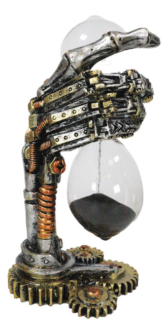 Ebros Gift Chronos Eternity Time Warp Machine Steampunk Robotic Cyborg Hand Gearwork Clockwork Sand Timer with Black Sands Figurine Victorian Industrial Sci Fi Sandtimer Accent Decor
