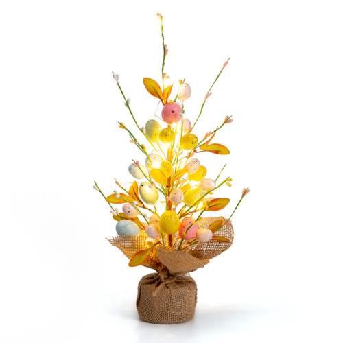 Valery Madelyn Pre-Lit Easter Tree Centerpiece Table Decorations with Lights, 14.9" Artificial Pastel Egg Tree with Burlap Base for Easter Party Spring Rustic Farmhouse Home Indoor Room Tabletop Decor