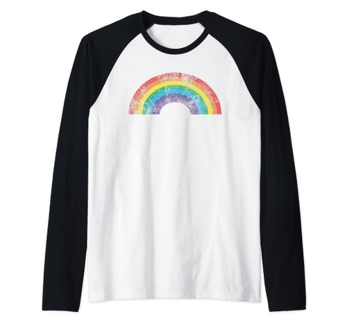 Rainbow Vintage Retro 70's 80's Style Gift Men Women Raglan Baseball Tee