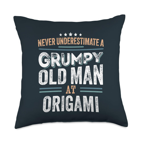 Grumpy Old Man at Origami Funny Dad Gifts Throw Pillow