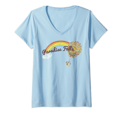 Womens Disney Pixar Up Paradise Falls Rainbow V-Neck T-Shirt