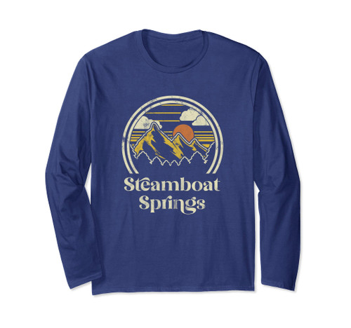 Steamboat Springs Mountains Colorado Hiking Outdoors Retro Long Sleeve T-Shirt Steamboat Springs Mountains Colorado Hiking Outdoors Retro Long Sleeve T-Shirt