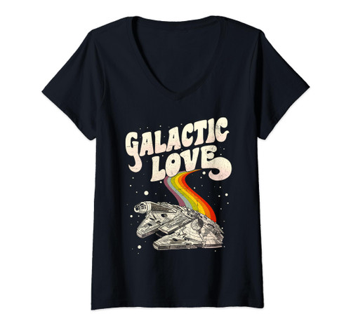 Womens Star Wars Rainbow Millennium Falcon Galactic Love V-Neck T-Shirt