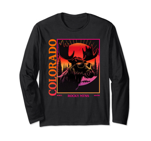 Colorado Mountain Moose Retro Vintage 80s Elk Colorado Long Sleeve T-Shirt