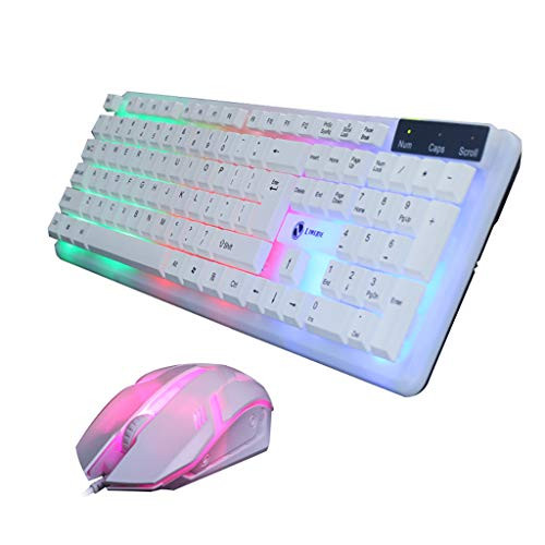 HAHAP Gaming Keyboard and Mouse ComboColorful LED Illuminated Backlit USB Wired PC Rainbow Gaming Keyboard Mouse Set