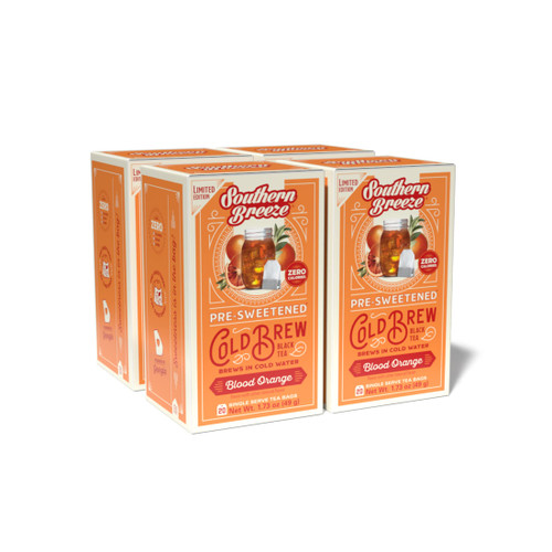 Southern Breeze Cold Brew Sweet Tea Blood Orange Iced Tea with Black Tea and Zero Carbs Zero Sugar, 20 Individually Wrapped Tea Bags (Pack of 4) Southern Sweet Tea Iced Tea Beverage