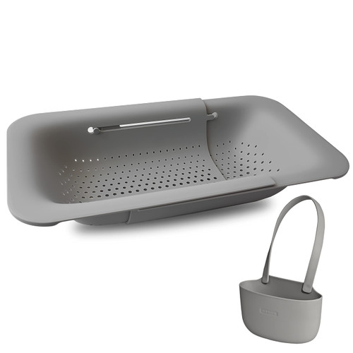 PerfulTec Sink Colander, Extendable Strainer, Collapsible Retractable Basket Adjustable Drain over Sink, Washing for Fruits and Veggies, Dish Draining, Kitchen Essentials Gray 14.17 x 7.87 1.96