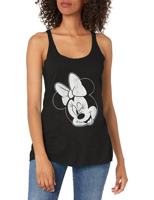 Disney Classic Mickey Minnie Wink Women's Racerback Tank Top, Black Heather, X-Small