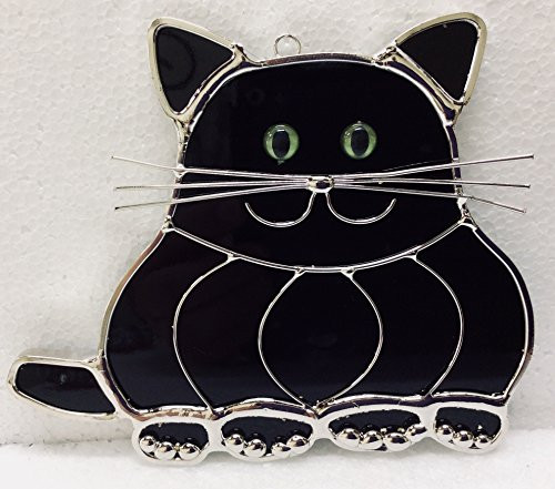 JGS Fat Cat Stained Glass Suncatcher - Black