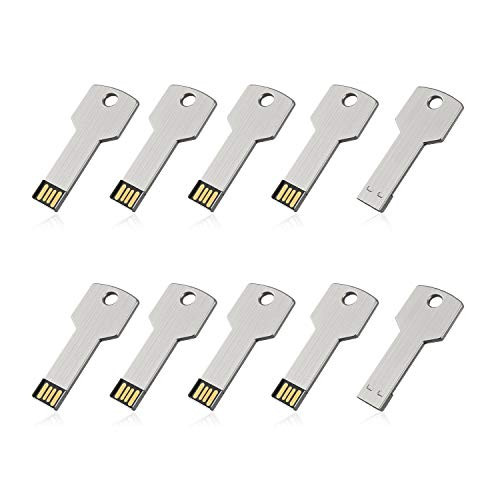 RAOYI 10PCS 2GB 2G USB Flash Drive Metal Key Design USB Flash Drive Metal Key Shaped Memory Stick USB 2.0 Silver 2G