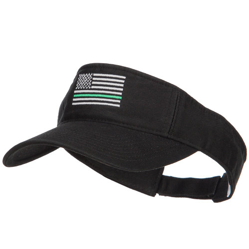 e4Hats.com Thin Green Line USA Flag Embroidered Washed Visor - Black OSFM