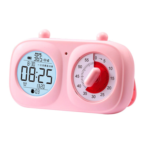 gazechimp Visual Timer Clock Silent Time Management Tool 60 Minute Countdown Timer for Reading, Study, Teaching, Children Kids, Pink