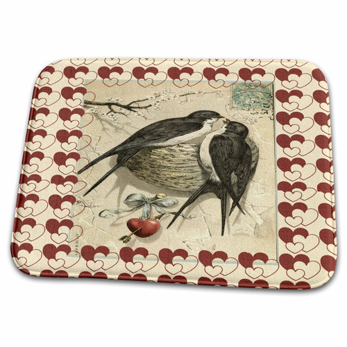 3dRose Image of Bird Couple at Nest, Flowers, Heart, Ribbon... - Bathroom Bath Rug Mats (rug-341926-1)
