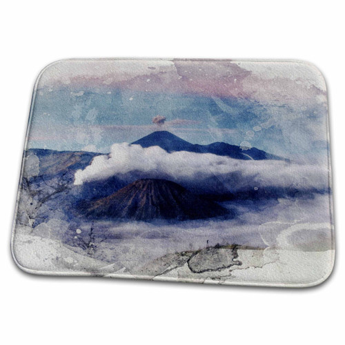 3dRose Image of Watercolor Volcano Against A Blue Sky Art - Bathroom Bath Rug Mats (rug-328892-1)