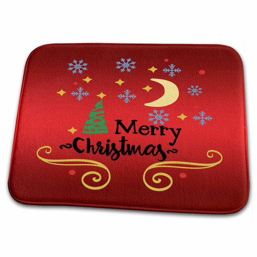 3dRose Merry Christmas with Snowflakes, Moon and Pine Tree,... - Bathroom Bath Rug Mats (rug-292716-1)