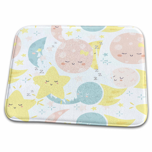 3dRose Pastel Pink, Blue, and Yellow Moon and Stars - Bathroom Bath Rug Mats (rug-306434-1)
