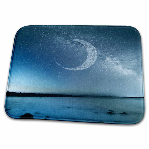 3dRose Seascape with Ocean Starry Sky and Moon in Blue - Bathroom Bath Rug Mats (rug-336292-1)