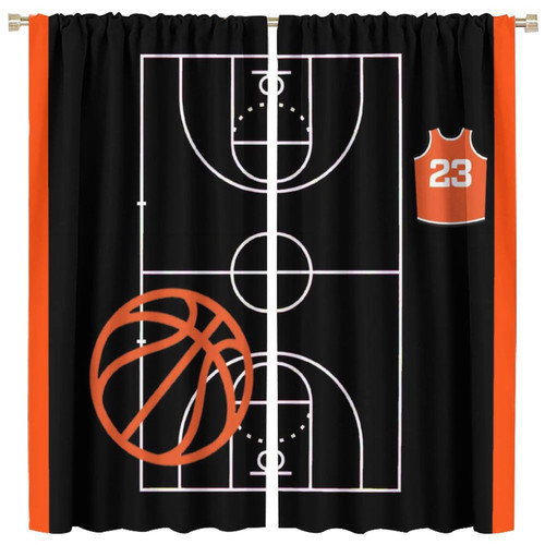 Hazuff Boys Basketball Blackout Window Curtains, Sports Boys Black Basketball Scoreboard Decoration Home Decor Window Rod Pocket Curtains for Bedroom Living Room Kids Room 42x45in