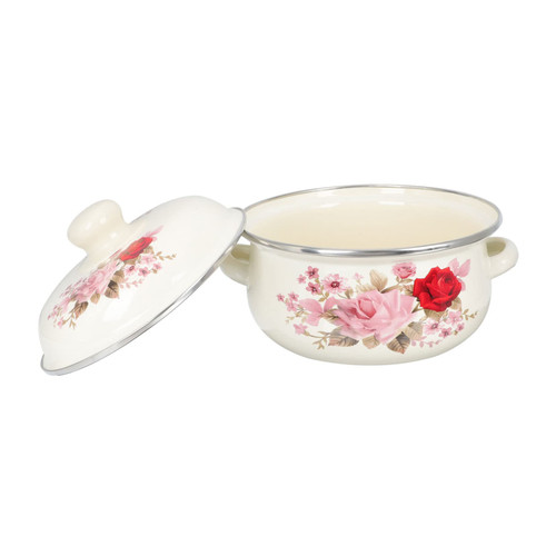 SHERCHPRY Double Ear Enamel Soup Pot Small Pots for Cooking Vintage Soup Basin Covered Mixing Bowl Chinese Enamel Pot Enamel Stockpot Ceramic Soup Pot Stock Pot Steaming Cup French Tableware